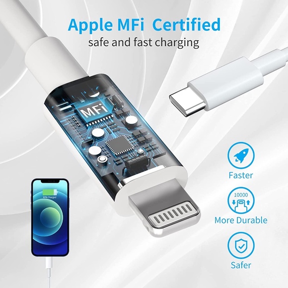 JUD iPhone Fast Charger, 20W PD Adapter with 6.6FT Lightning Cable - Picture 6 of 7